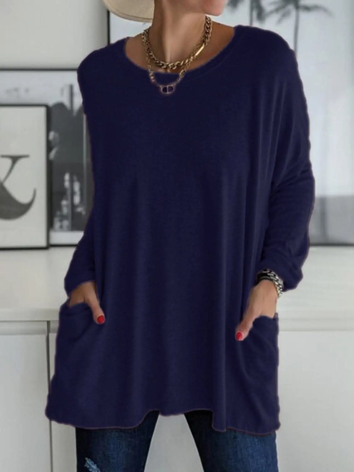 Pocketed long sleeve tee - chic style - Love Salve 