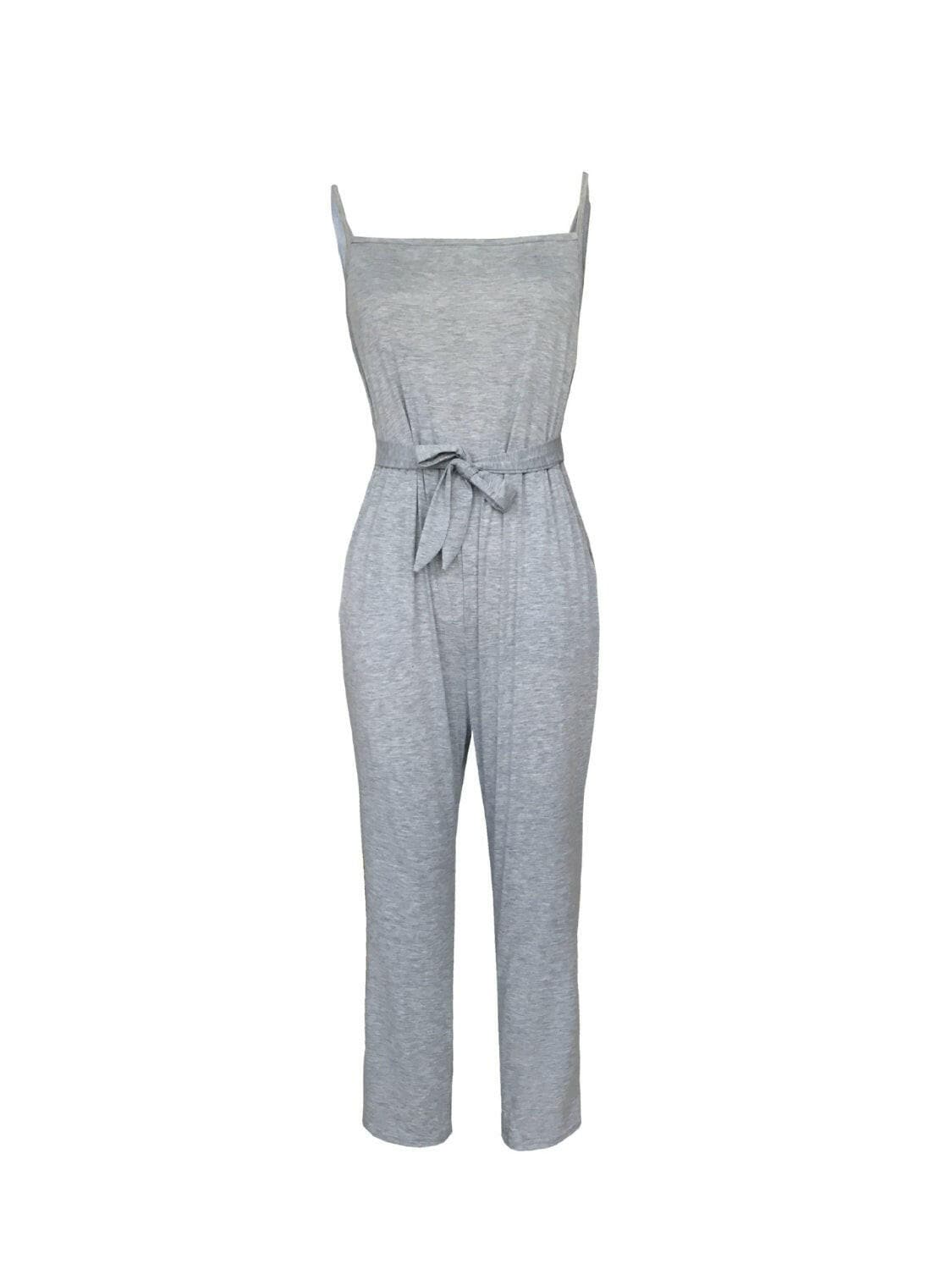 Tied Spaghetti Strap Square Neck Jumpsuit.