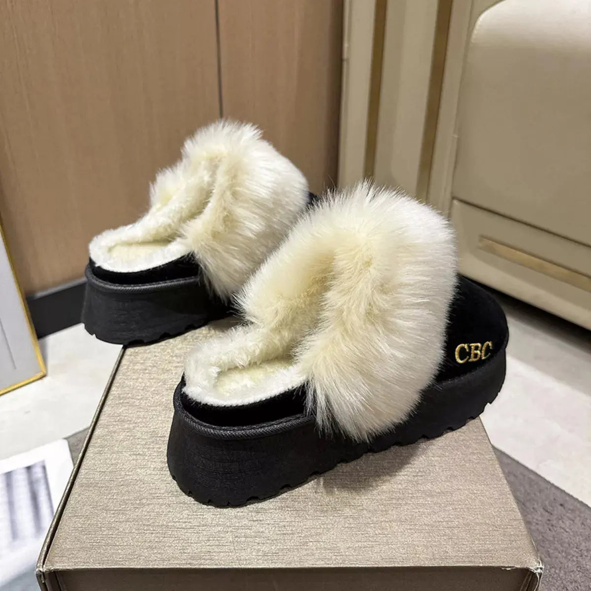 Furry Platform Slippers Simply Love
