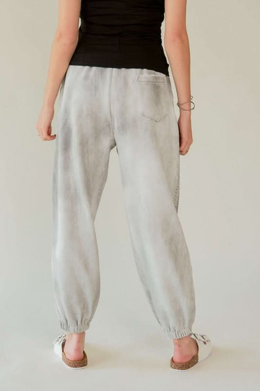 Rhinestone-Embellished Elastic Waist Joggers by Davi & Dani