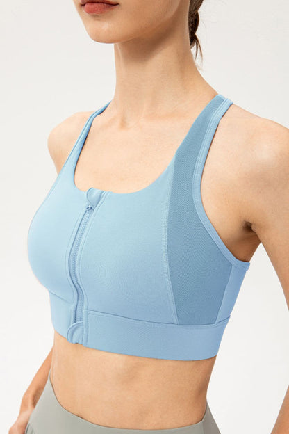 Zip-Up Round Neck Sports Bra.