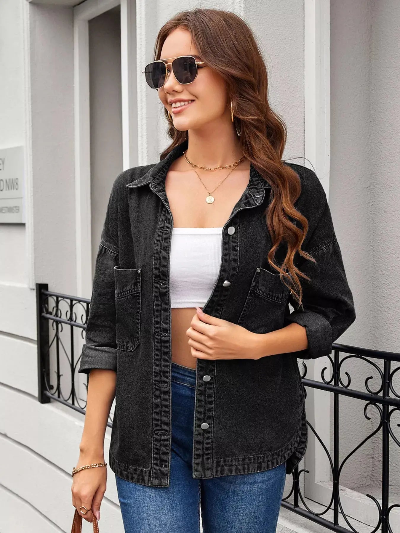 Vintage Wash Button-Down Denim Jacket Simply Love