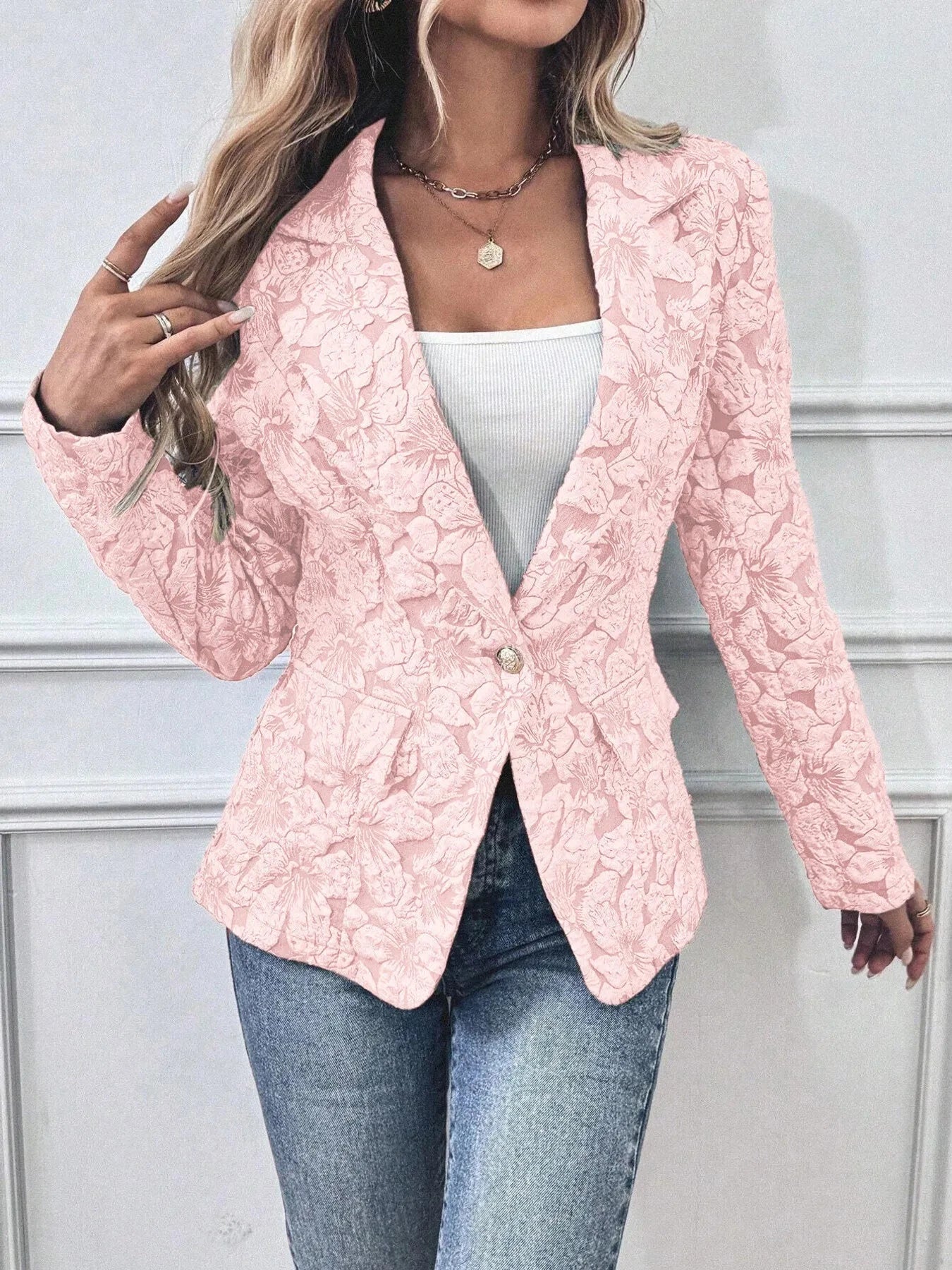 Floral Print Single Button Blazer with Pockets Coco’s Tee Boutique