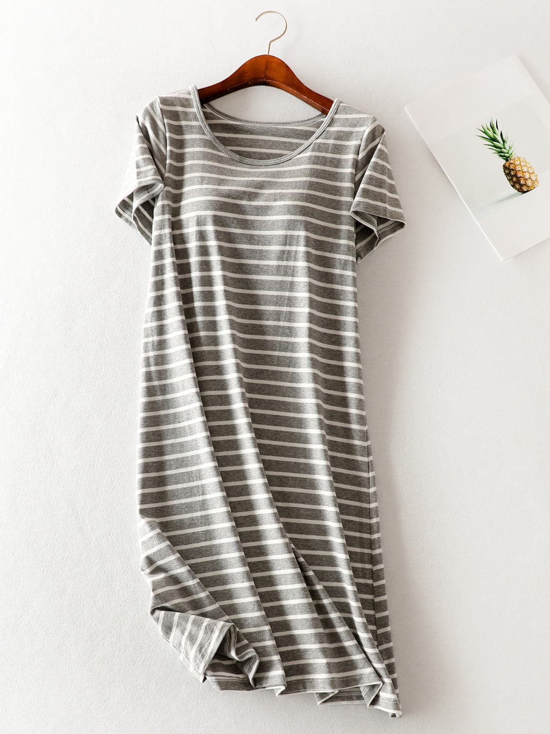 Striped Round Neck Short Sleeve Dress.