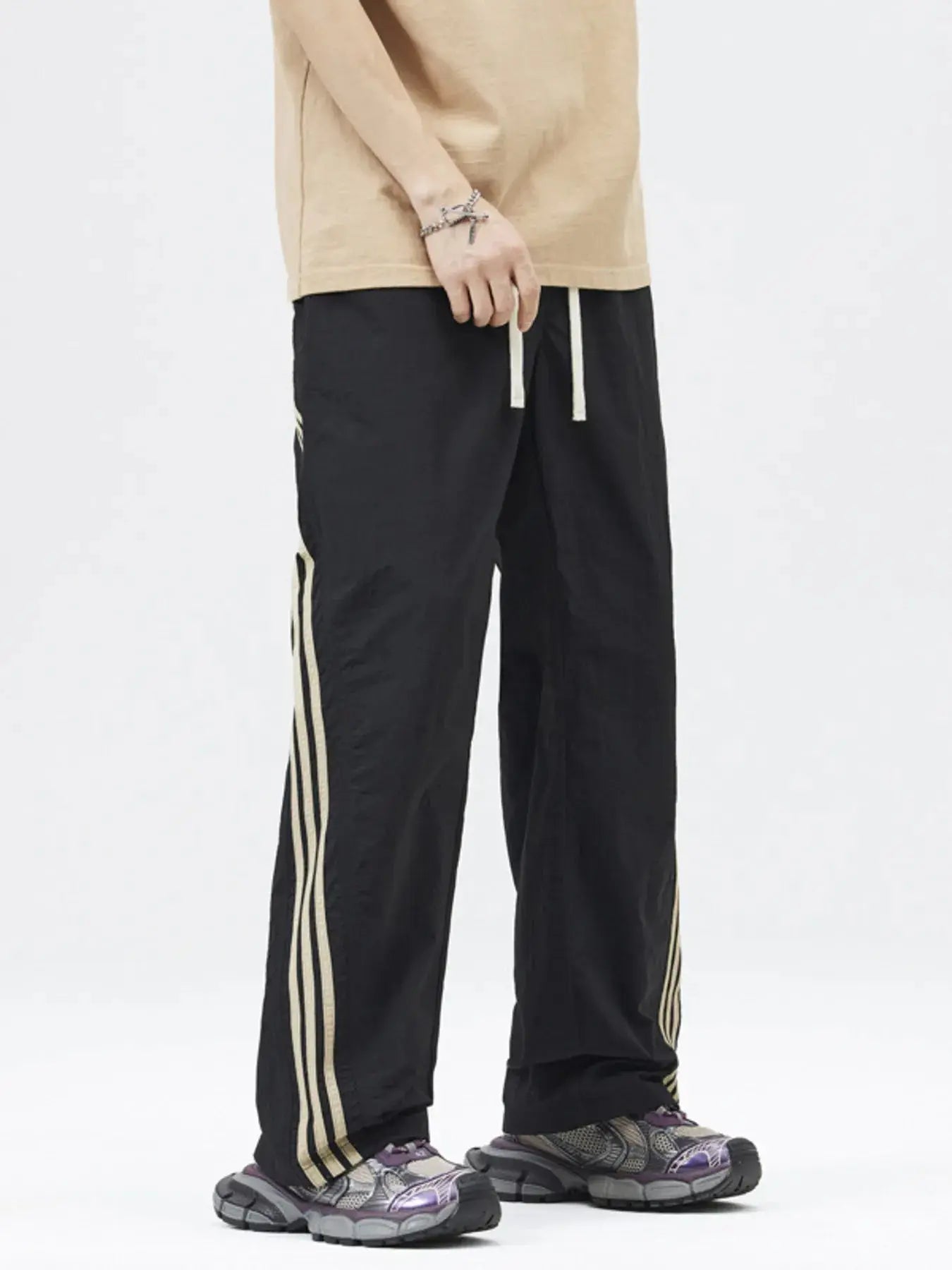 Men's Full Size Casual Loose Fit Drawstring Pants with Side Stripes Plus Size Simply Love