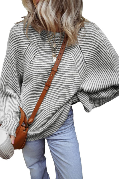 Textured striped long sleeve top with round neck