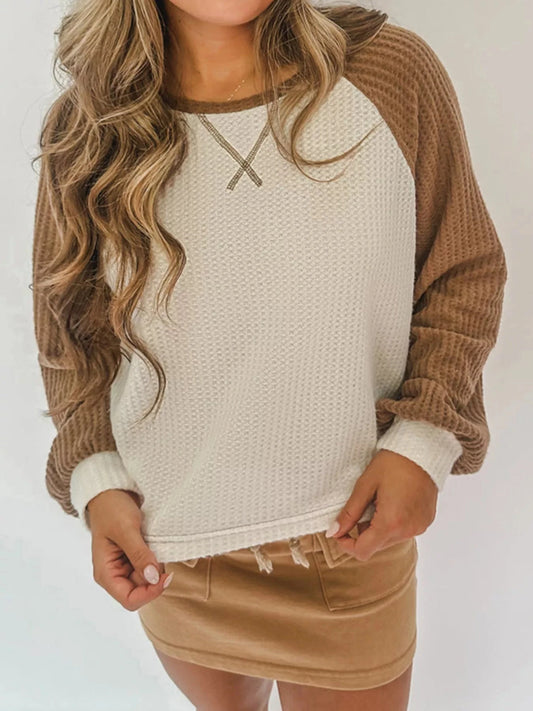 Waffle Knit Raglan Sleeve Top Simply Love