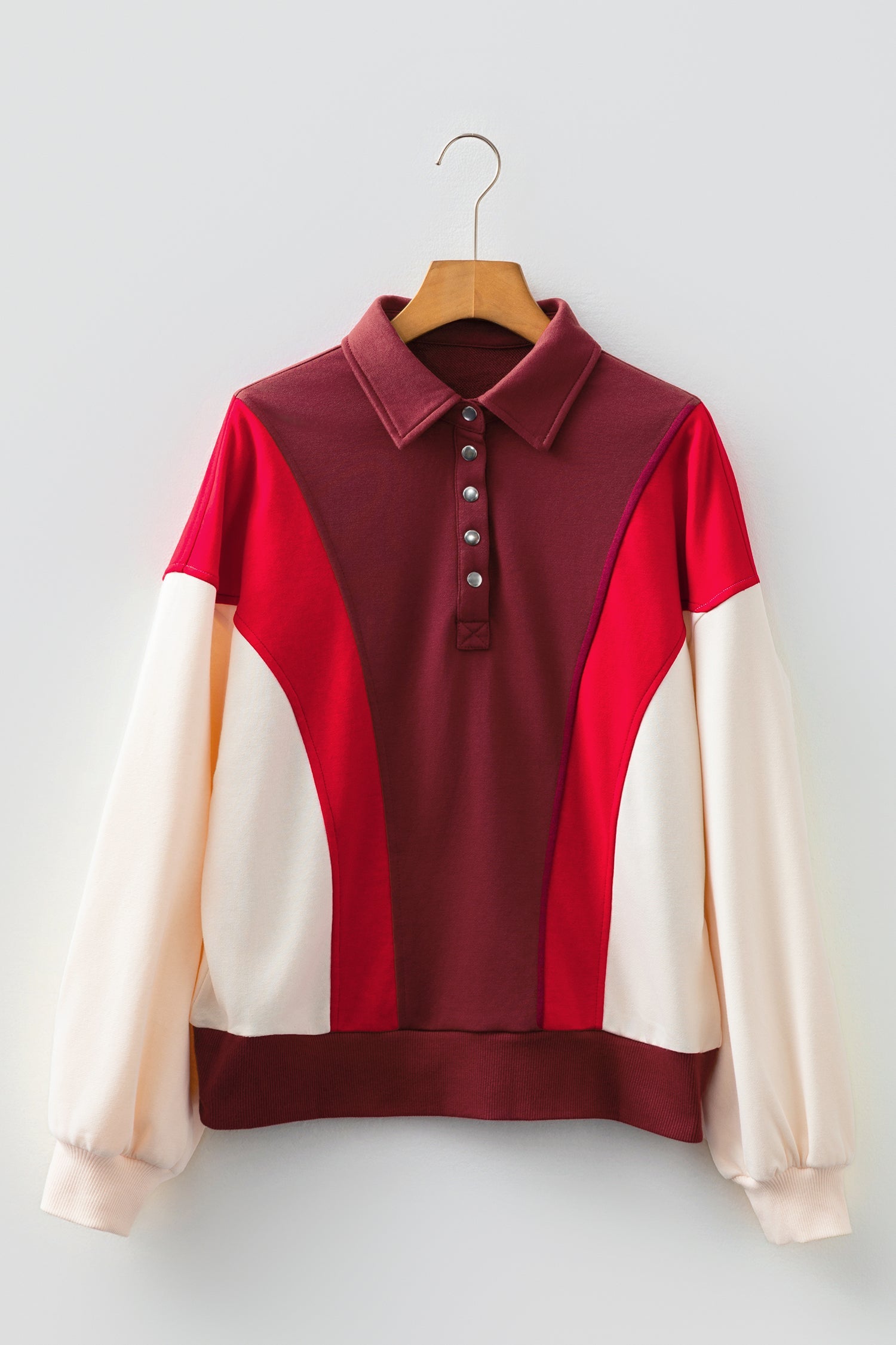 Unisex Fiery Red Color Block Patchwork Snap Button Oversize Hoodie Dear-Lover Dropshipping