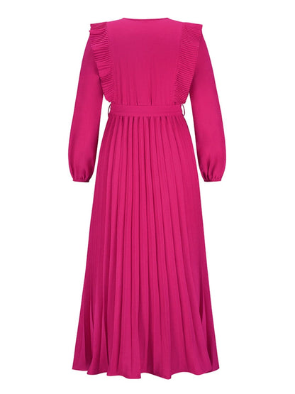 Pleated Surplice Tie Waist Maxi Dress.