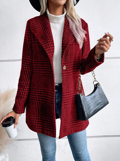 Plaid long sleeve collared jacket