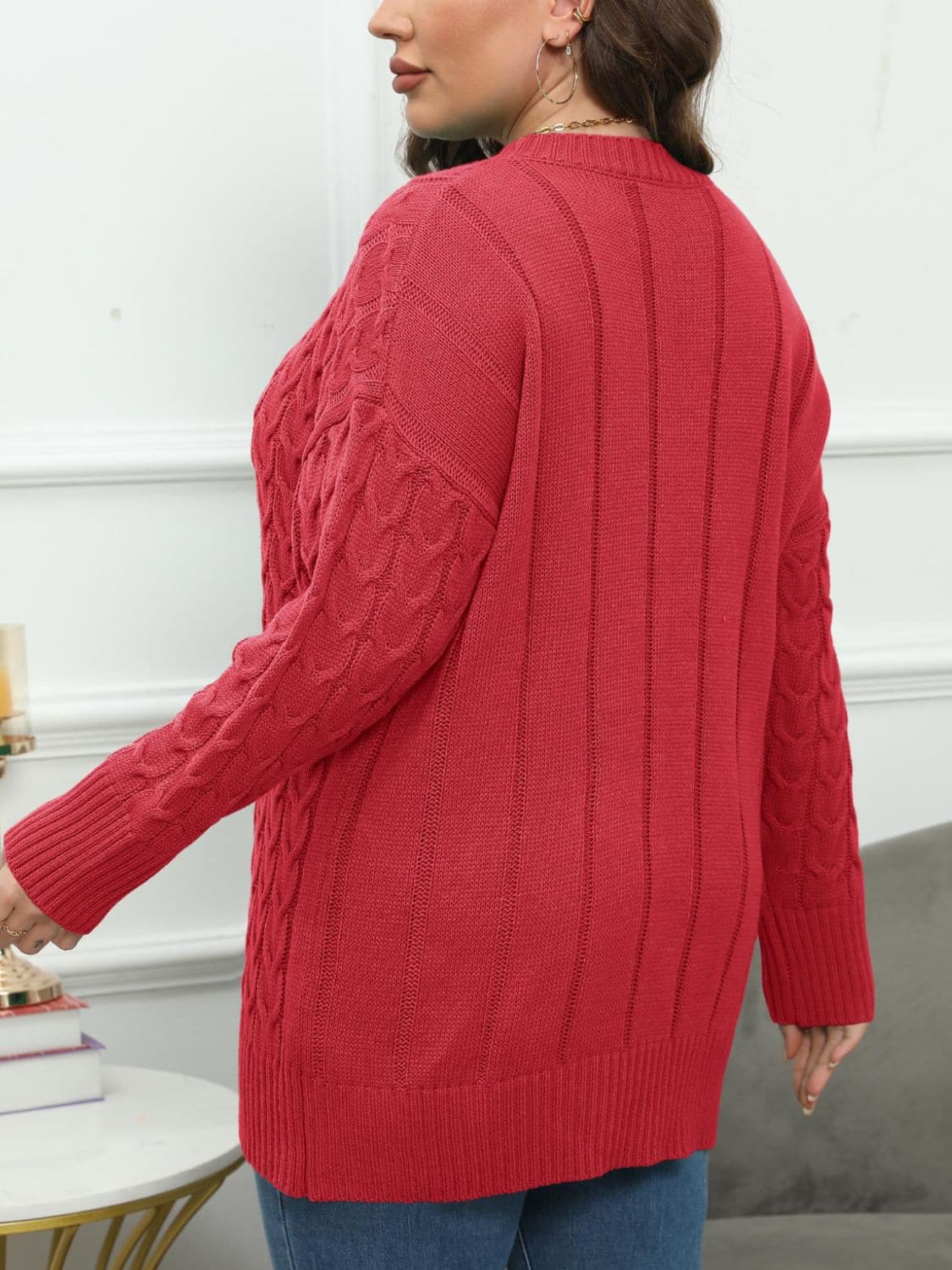 Cozy Plus Size Cable-Knit Long Sleeve Sweater