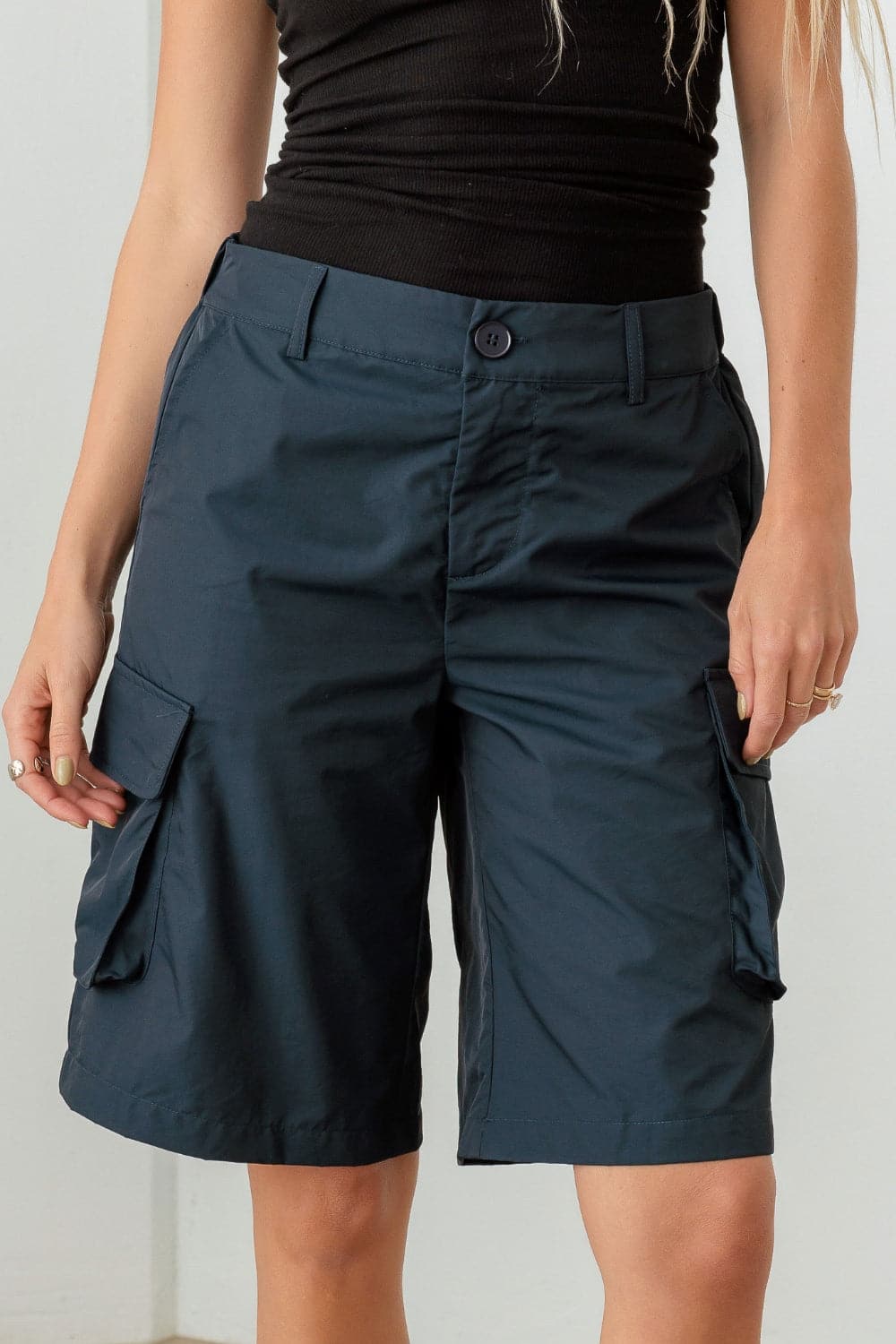 Le Lis Navy Cargo Bermuda Shorts.