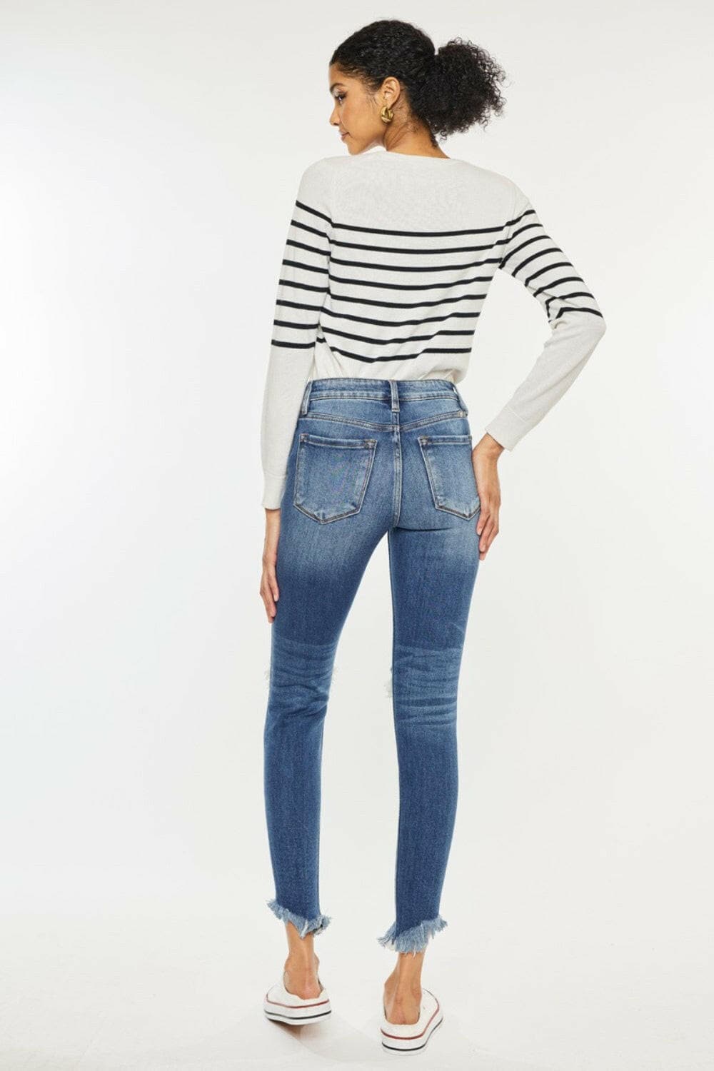 Kancan High Waist Distressed Raw Hem Ankle Skinny Jeans.