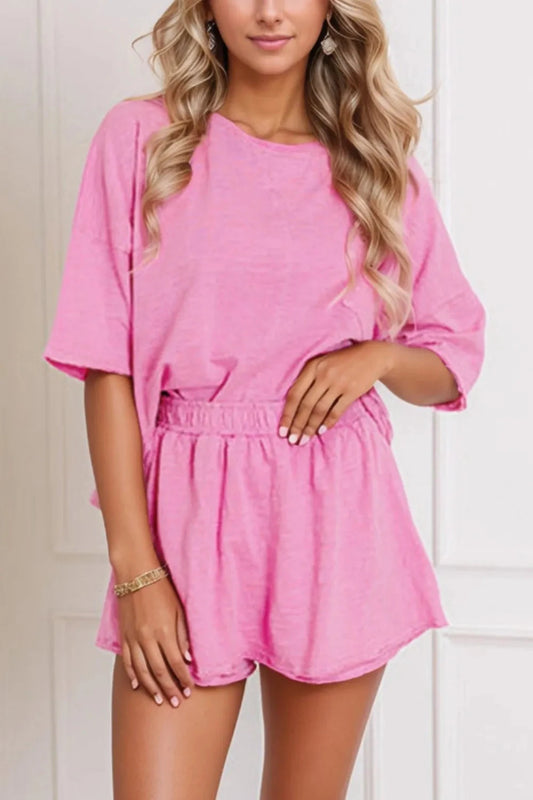 Round Neck Half Sleeve Top and Shorts Set Simply Love