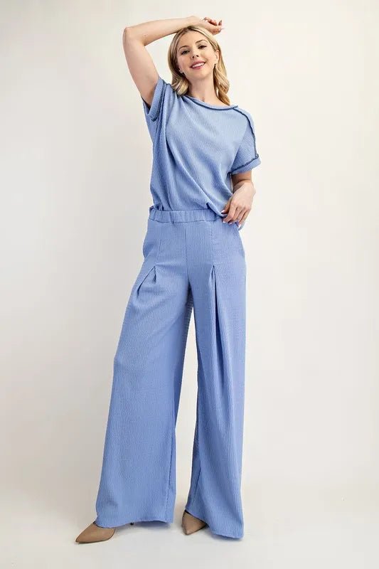 Celeste Textured Wide - Leg Pants with Pockets for Women - Love Salve