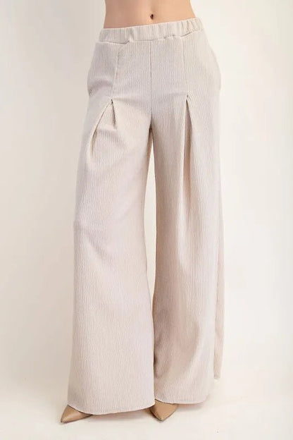 Celeste Textured Wide - Leg Pants with Pockets for Women - Love Salve