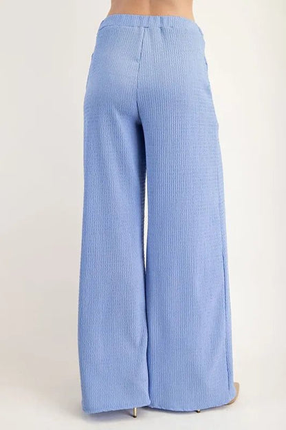 Celeste Textured Wide - Leg Pants with Pockets for Women - Love Salve