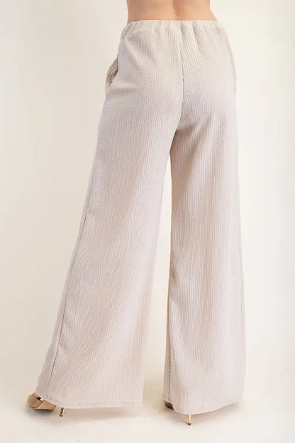 Celeste Textured Wide - Leg Pants with Pockets for Women - Love Salve