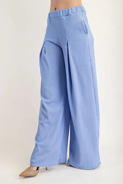 Celeste Textured Wide - Leg Pants with Pockets for Women - Love Salve