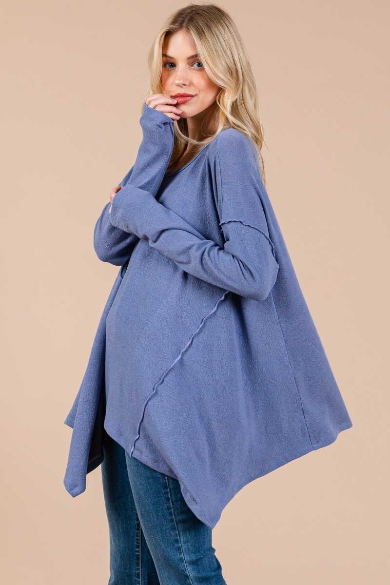 Ces Femme Asymmetrical Long Sleeve Top for Effortless Style - Love Salve 