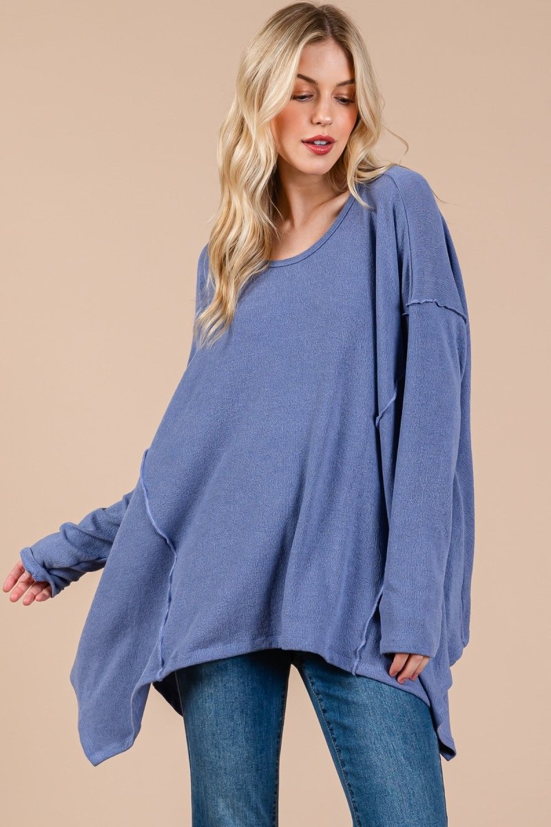Ces Femme Asymmetrical Long Sleeve Top for Effortless Style - Love Salve 