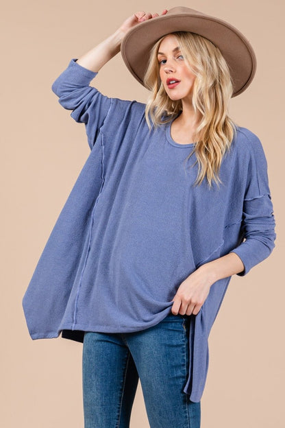 Ces Femme Asymmetrical Long Sleeve Top for Effortless Style - Love Salve 