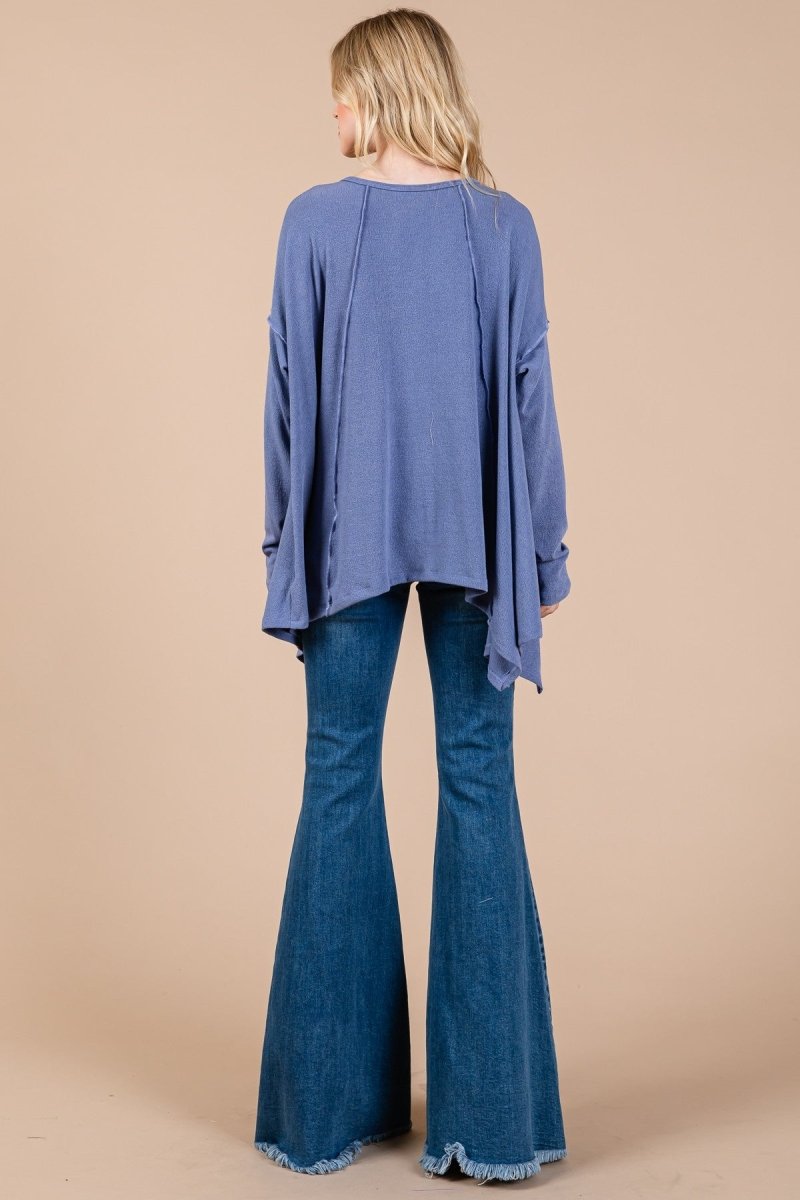 Ces Femme Asymmetrical Long Sleeve Top for Effortless Style - Love Salve 