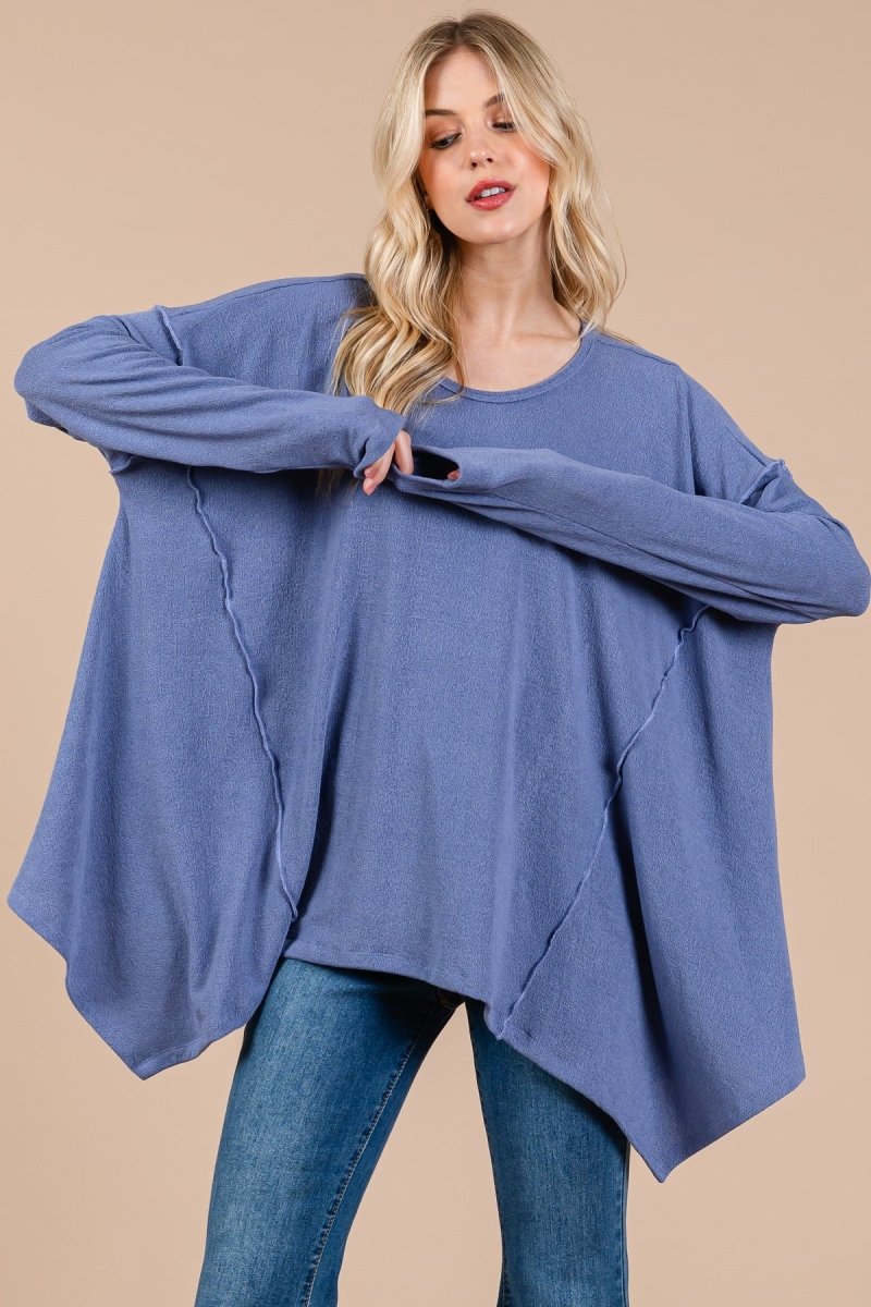 Ces Femme Asymmetrical Long Sleeve Top for Effortless Style - Love Salve 