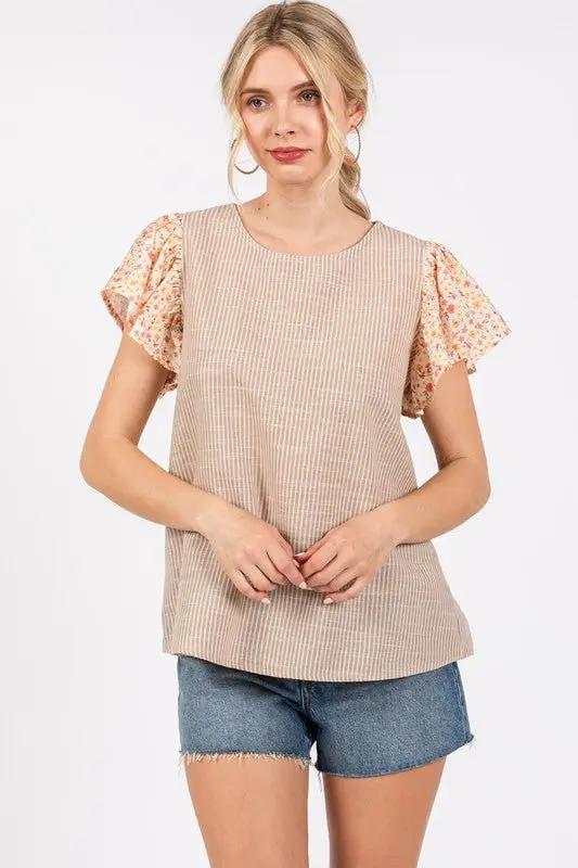 Ces Femme Round Neck Floral Short Sleeve Top for Women - Love Salve 