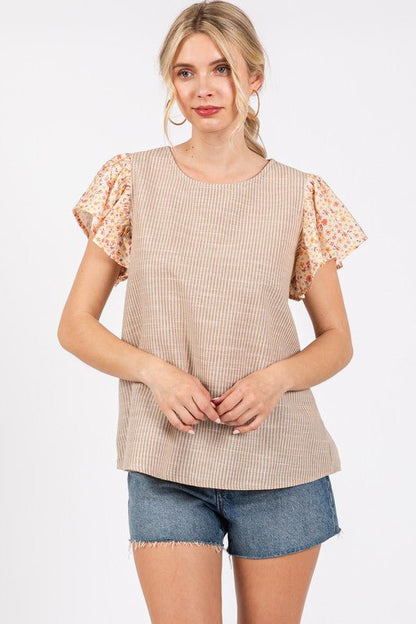 Ces Femme Round Neck Floral Short Sleeve Top for Women - Love Salve 