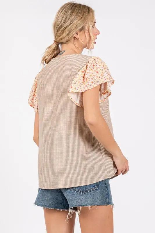 Ces Femme Round Neck Floral Short Sleeve Top for Women - Love Salve 