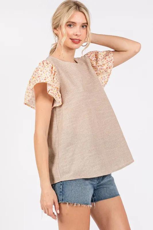Ces Femme Round Neck Floral Short Sleeve Top for Women - Love Salve 