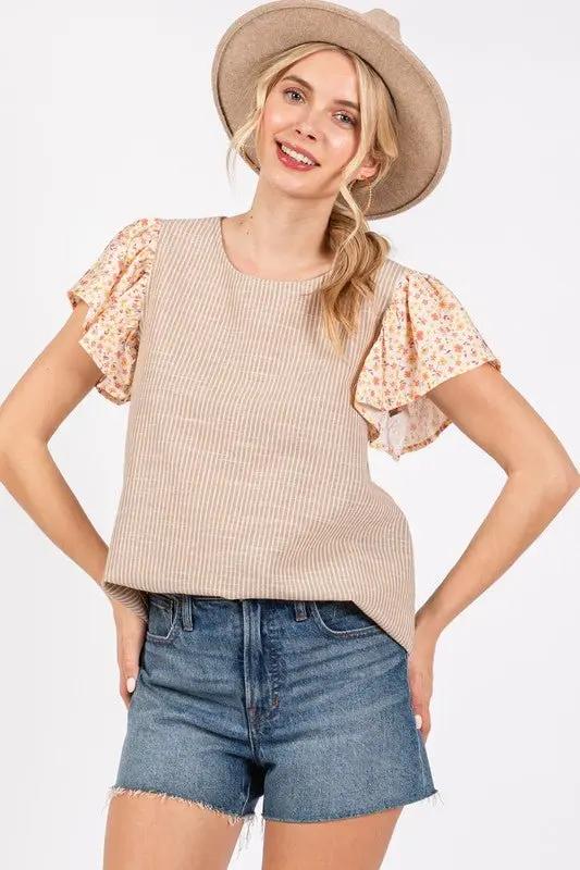 Ces Femme Round Neck Floral Short Sleeve Top for Women - Love Salve 