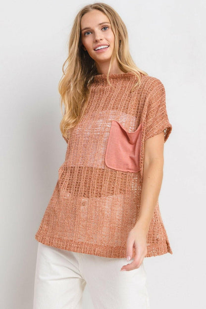 Ces Femme See Through Crochet Mock Neck Cover Up - Love Salve