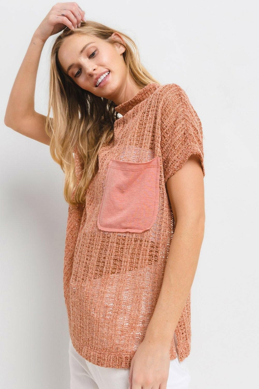 Ces Femme See Through Crochet Mock Neck Cover Up - Love Salve