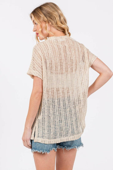 Ces Femme See Through Crochet Mock Neck Cover Up - Love Salve