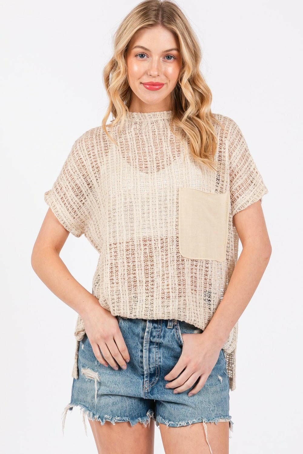 Ces Femme See Through Crochet Mock Neck Cover Up - Love Salve