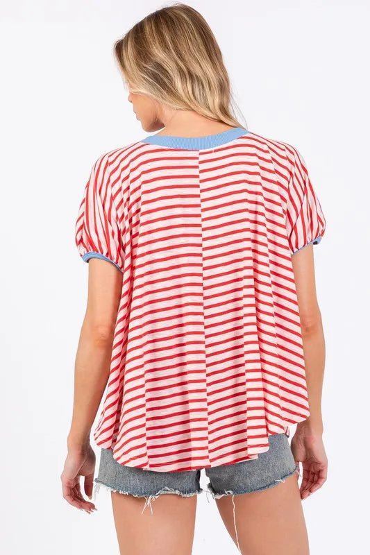 Ces Femme Striped Round Neck Short Sleeve T-Shirt for Women - Love Salve 
