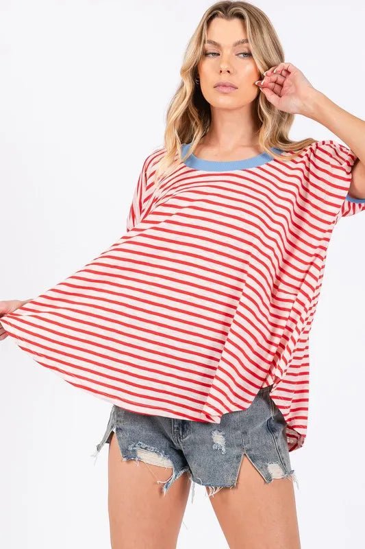 Ces Femme Striped Round Neck Short Sleeve T-Shirt for Women - Love Salve 