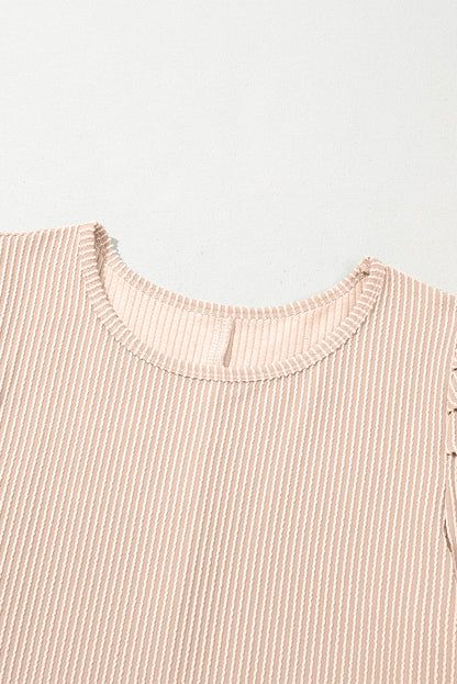 Blossom Corded Crew Neck Puff Sleeve Mini Dress
