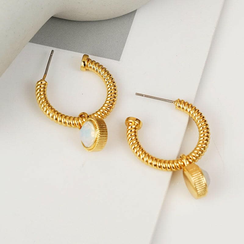 Rope Cat's Eye Stone C-Hoop Earrings.