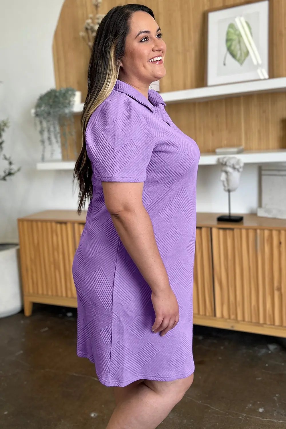 Double Take Full Size Texture Collared Neck Short Sleeve Dress - Love Salve