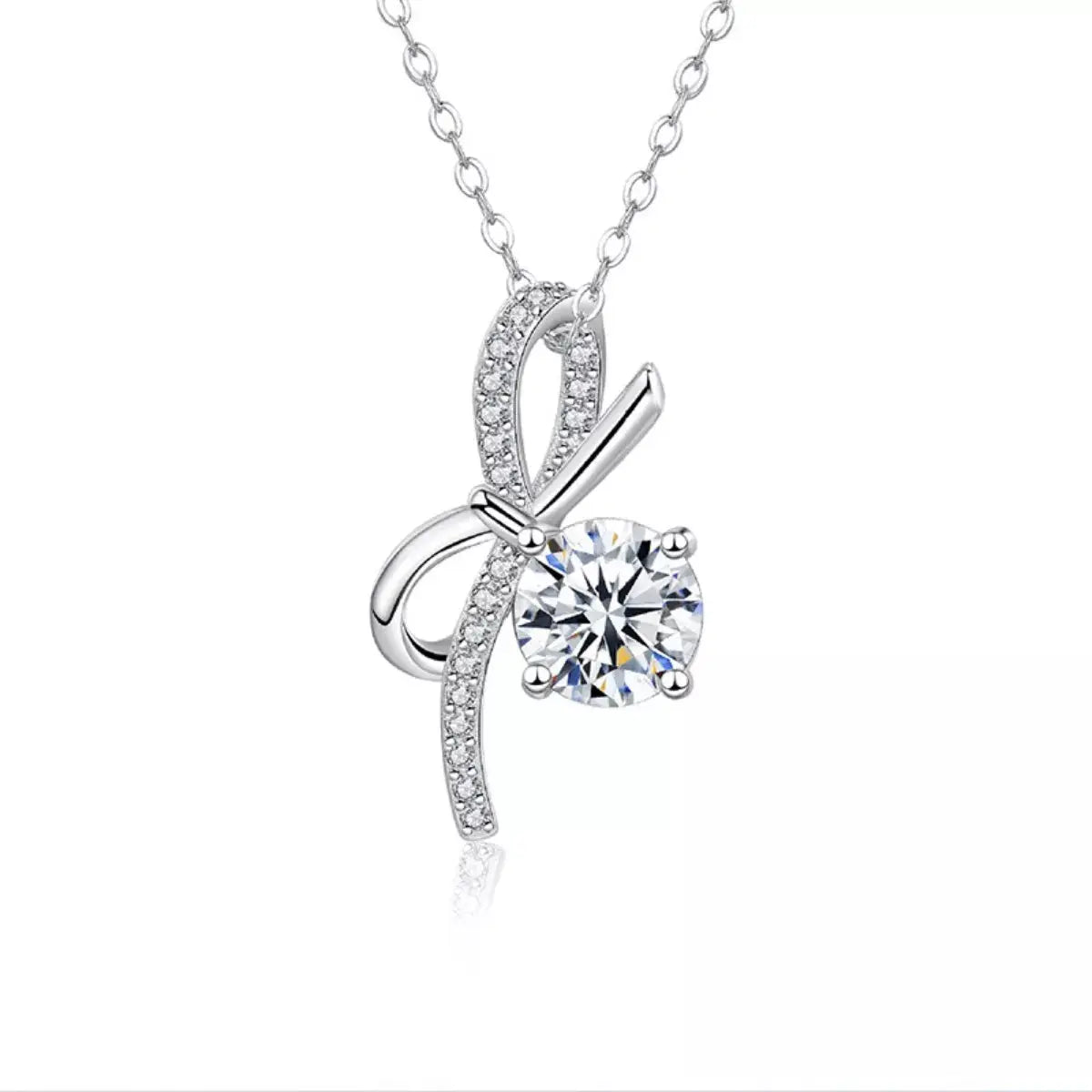 1 Carat Moissanite 925 Sterling Silver Bowknot Necklace Simply Love