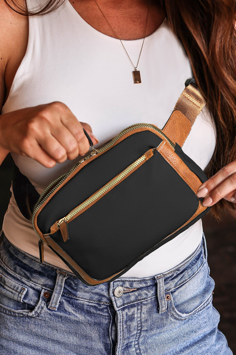 Chic black mini crossbody bag with adjustable strap