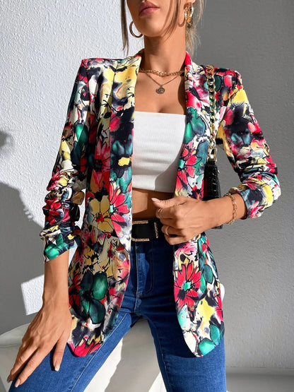 Bold & Blooming Open Front Floral Blazer