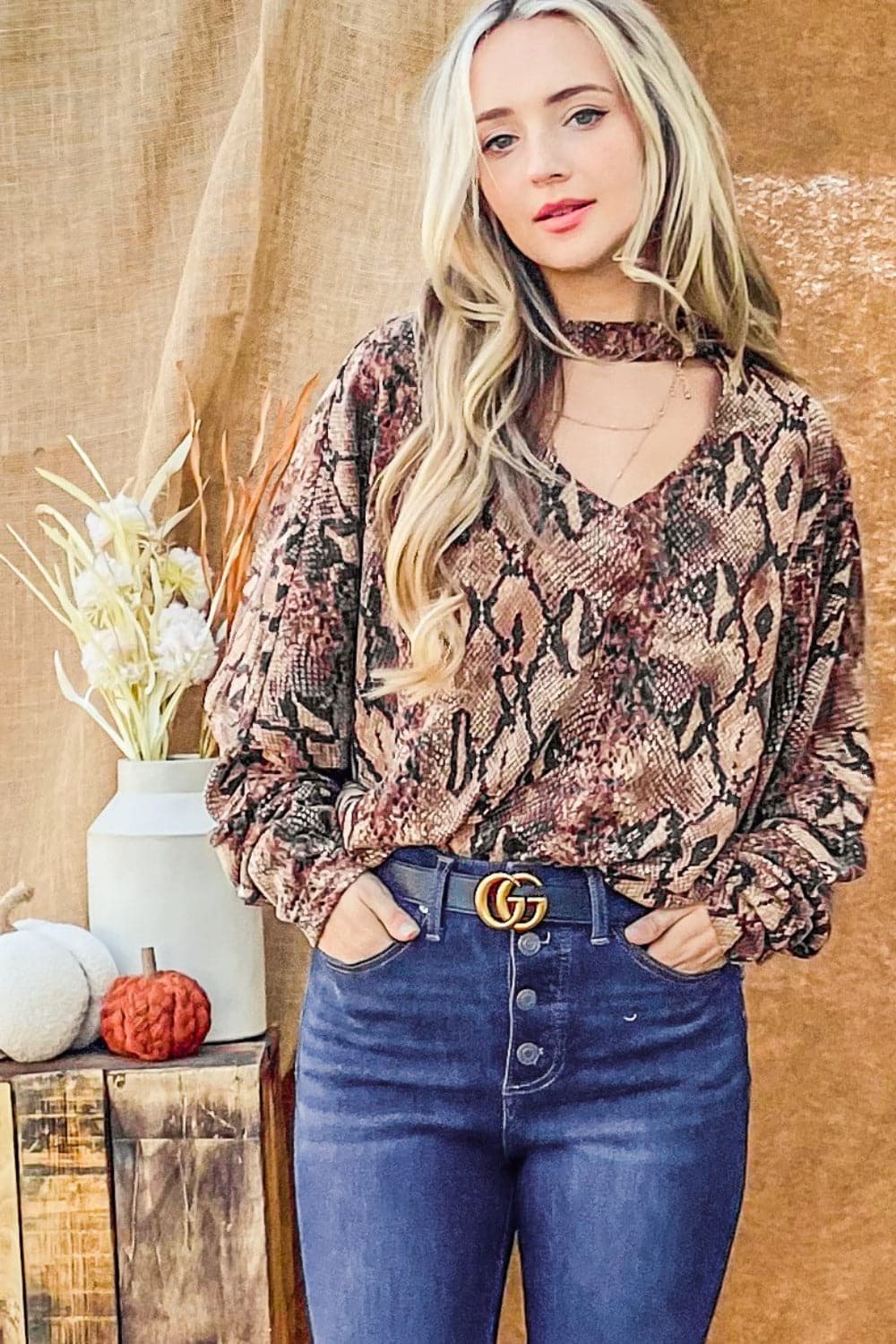 Chic snake print choker top