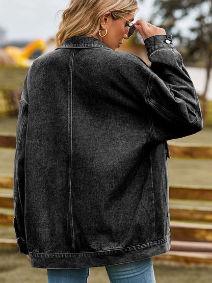 Dropped Shoulder Denim Jacket with Pockets.