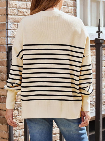 Striped Round Neck Long Sleeve Sweatshirt.