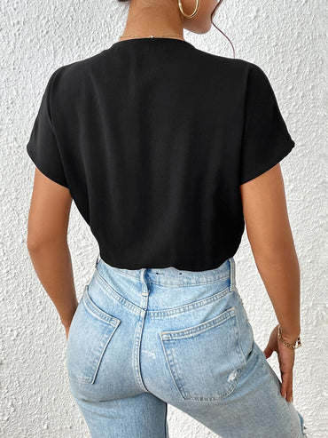 Surplice Short Sleeve Ruched Bodysuit.