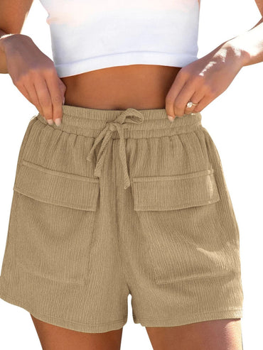 Drawstring High Waist Shorts with Pockets.